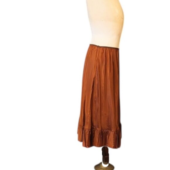 Vintage 1950s Rust Brown Satin Half Slip Petticoat Crinoline With A Ruffled Hem - Picture 3 of 8